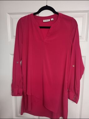Susan Graver Hot Pink V-Neck Roll-Tab Tunic